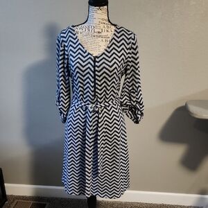 Tacera Navy and White Chevron Long Sleeve Dress